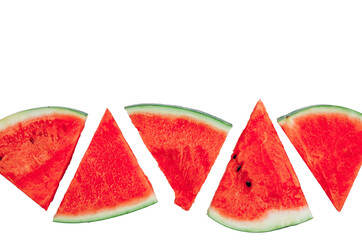 Wall Mural - Top view of watermelon slices isolated on white background.