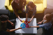 © alphaspirit - Business team connect pieces of gears. Teamwork, partnership and integration concept