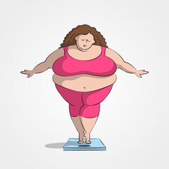 Wall Mural - Very fat woman is standing on bathroom scales