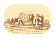 Cows Graze In The Meadow Sketch. Dairy Farm, Food Concept