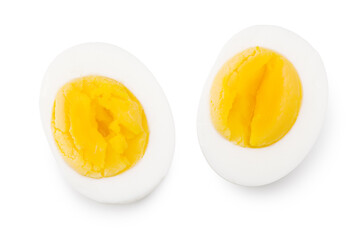 half a boiled egg isolated on a white background. Top view