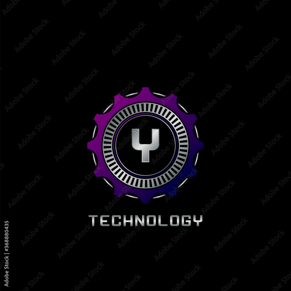 Technology Gear Rail Y Letter Logo vector design, the techno logo for ...