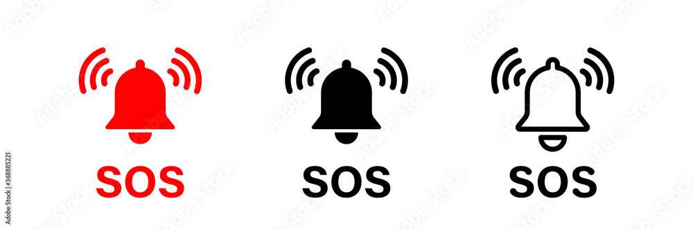 SOS bell icon. Vector isolated emergency alarm help sign symbol. SOS ...