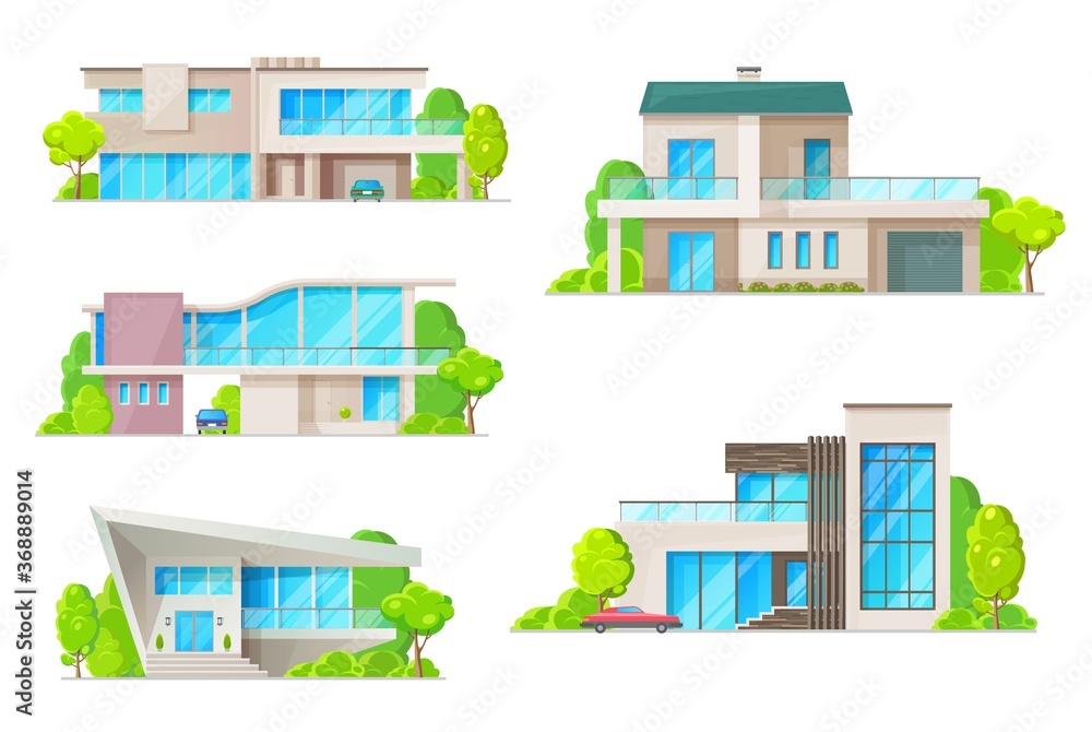 Real estate house building isolated icons with vector homes ...