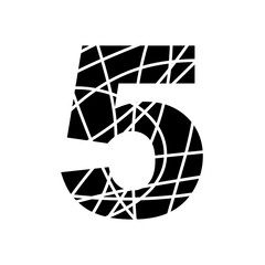 Number 5 - fragmented mottled font - isolated, vector