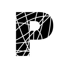 Letter P - fragmented mottled font - isolated, vector