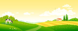 Autumn farm scene with a grazing cow