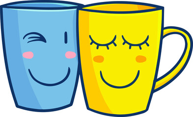 Wall Mural - Cute and funny blue and yellow mug character in love