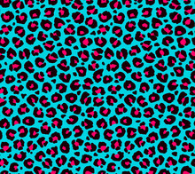 Seamless Abstract Textile Pattern. Fashionable Wild Leopard Print Background Blue Red Color. Modern Underwater Fabric Print Design. Stylish Vector Color Illustration