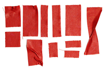set of red fabric tape stripes on white background. red sticker design elements.