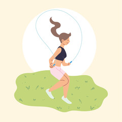 Canvas Print - woman is jumping rope, outdoor activity