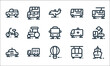 vehicles line icons. linear set. quality vector line set such as ship, air balloon, taxi, cable car, container truck, bicycle, ambulance, bus,.