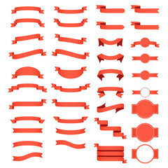 Wall Mural - Vector set of 39 red color ribbons,White background. Vector ribbon collection.