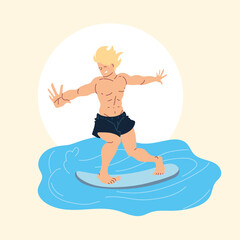 Wall Mural - man surfer on wave, outdoor activity