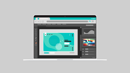 Wall Mural - graphic editor on laptop screen creative content configuration design concept horizontal vector illu