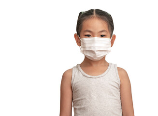 Asian little child girl wearing white medical mask