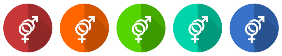Aufkleber - Trans gender icon set, red, blue, green and orange flat design web buttons isolated on white background, vector illustration