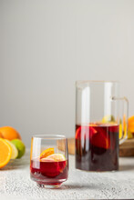 Refreshment Acholic Beverage  Sangria Or Punch Making With Red Wine, Orange And Other Fruit. Summer Drink For Party