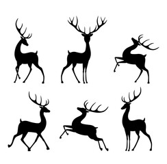 Poster - Collection of silhouettes of wild deers