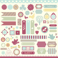 Sticker - Set of vintage scrapbooking vector elements