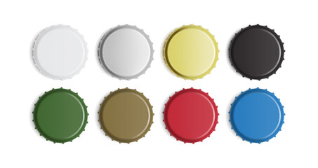 Wall Mural - multicolored bottle caps isolated on white background mock up vector