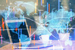 © peshkova - Multi exposure of business theme icons and table with computer background. Concept of success.