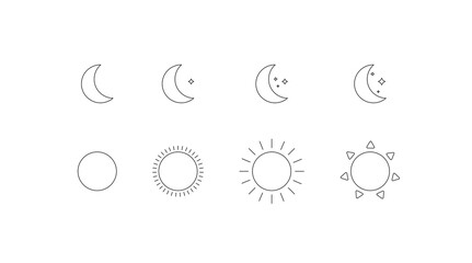 Wall Mural - sun and moon isolated line icon set. night and day concept illustration in vector flat
