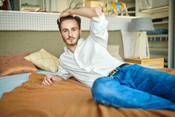 Canvas Print - young man in bedroom