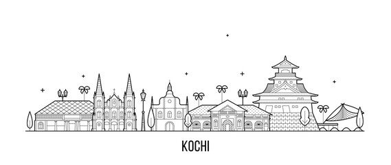 Wall Mural - Kochi skyline India Trendy vector linear style