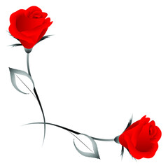 Wall Mural - Corner ornament with red roses and leaves, design element.