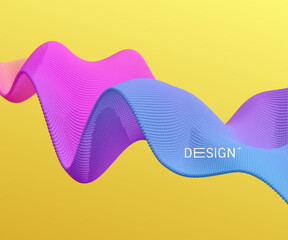 3D wavy background. Array with dynamic emitted particles. A wave formed from many spheres. Abstract vector illustration. Design template. Modern pattern.