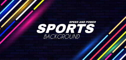Wall Mural - abstract sport background with neon dynamic light effect.