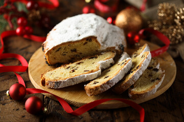 Wall Mural - Traditional homemade stollen with raisins