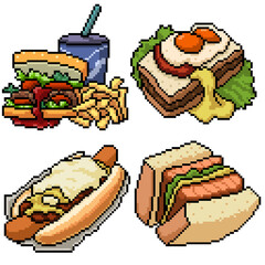 Canvas Print - pixel art set isolated bakery sandwich meal