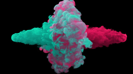 Wall Mural - Mixing of colorful multicolored smoke and powder in slow motion on a black background 3d illustration