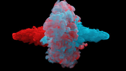 Wall Mural - Mixing of colorful multicolored smoke and powder in slow motion on a black background 3d illustration