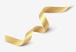 Decorative gold ribbon with shadow isolated on gray. Christmas and new year holiday decoration. Vector illustration.