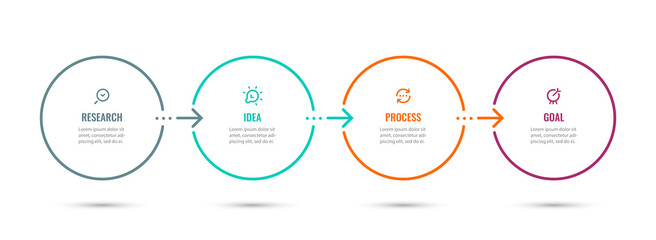 Vector Infographic thin line design template with icons and 4 options or steps. Can be used for process diagram, presentations, workflow layout, banner, flow chart, info graph.