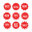 © Yuliia Osadcha - Red sale starburst sticker set - collcetion of stared round labels and badges with best offer and discount signs.