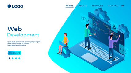 Wall Mural - web development.software development.people work with software code on a laptop screen.application d