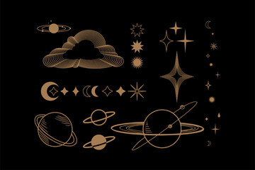 Wall Mural - Hand drawn set of celestial bodies