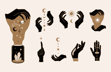 Poster - Elegant female witchy hands. Set of abstract hand drawn Vector illustrations.