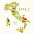 map of italy in hand drawn colorful style.illustrated map of italy vector illustration eps 10