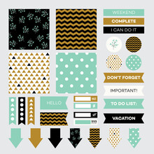 Planner Stickers With Geometric Pattern Set Vector Illustration Isolated.