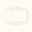 © Kirill - Hand drawn golden vintage rectangular swirl border in royal style. Vector isolated luxury wedding invitation card template. Certificate frame with gold filigree decor elements.