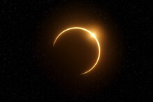 Representation Of A Partial Solar Eclipse Close To The Annular Eclipse Phase On A Space Background With Stars