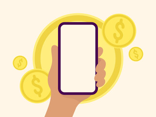 Wall Mural - Hand holding phone with money. Vector