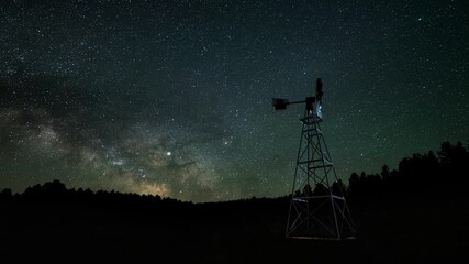 Time-Lapse of the Milky Way Rising over a Windmill in Colorado, USA