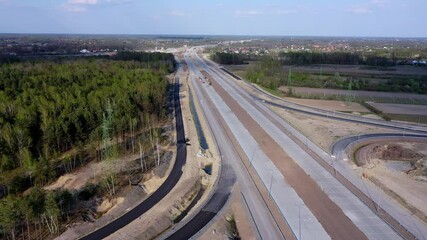 Poster - Drone view of construction site of A2 highway in Stary Konik village near Minsk Mazowiecki town, Poland