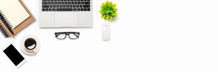 Wall Mural - white office desk table or workplace with equipment other office supplies